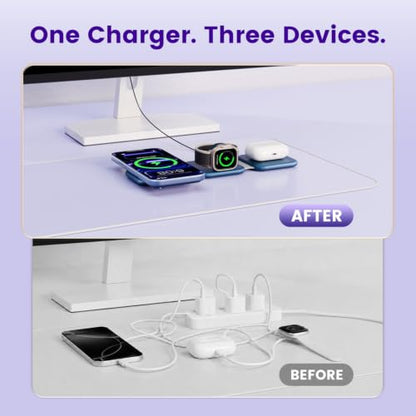 15W Magnetic Travel Charging Station, 3-in-1 Foldable MagSafe Charger - color: Navy Blue