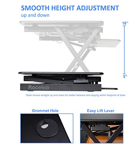 Rocelco 32" Height Adjustable Standing Desk Converter - Sit Stand Computer Workstation Riser - Dual Monitor Retractable Keyboard Tray Gas Spring Assist - Black (R EADRB2) - color: Black, size: 32", style: Riser Only
