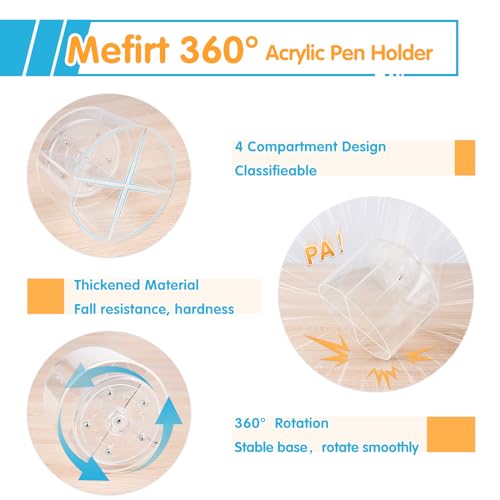 Mefirt Acrylic Pen Holder, 360 Degree Marker Organizer for Desk, Rotating Desk Storage With 4 Compartments, Art Supply Crayon Holder for Office School Home, Clear - style: Clear-Medium