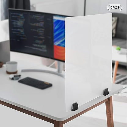 2 PCS 30" x 18" Clamp-On Desk Privacy Panels, Frosted Acrylic Desk Dividers, Plexiglass Office Partitions for Open Workspace Classroom Study