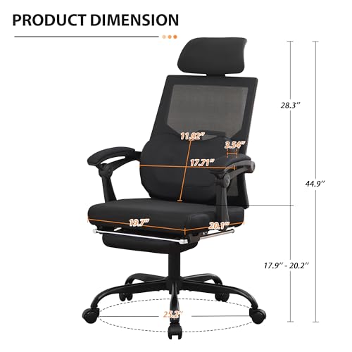 Qulomvs Ergonomic Office Chair with Massage&Heated Lumbar Support, Kneading Massage Office Chair with Foot Rest, Reclining Home Office Desk Chair Adjustable Mesh Computer Desk Chair with Wheels - color: Black With Massager
