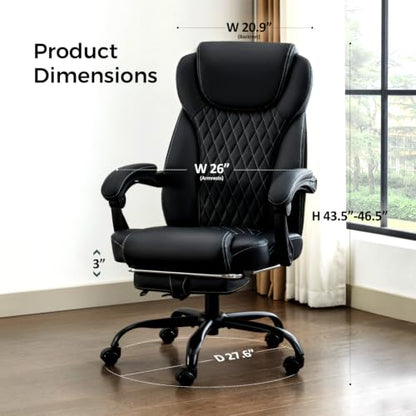 amseatec Big and Tall Office Chair with Footrest, Lumbar Support, Black - color: Black