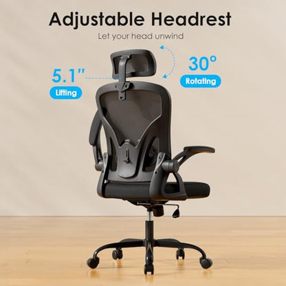 Farini Ergonomic Office Chair, Desk Chair with Headrest, Black & Dark Black | Home Office Desk Chair with Headrest, High Back Swivel Computer Chair, Armrests and Adjustable Lumbar Support - color: All Black, size: Set of 1
