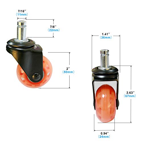8T8 Upgrade Chair Caster Wheels 2'', Smooth and Quiet Rolling, Heavy Duty Replacement Office Computer Desk Chair Casters, Safe for Hardwood Tile Carpet Floors,No Chair Mat Needed(Orange, Set of 5) - color: Orange
