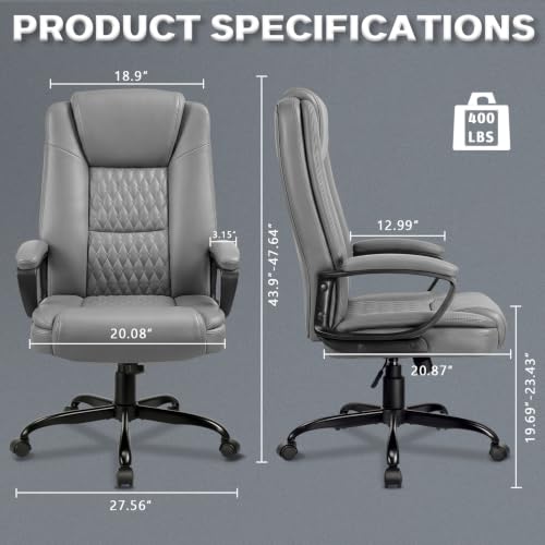 LEMBERI High Back PU Leather Executive Office Chair, Adjustable Swivel Computer Desk Chair with Padded Armrests for Home Office, Grey - color: Grey