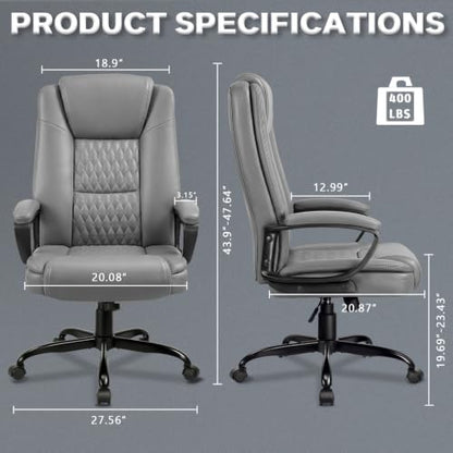 LEMBERI High Back PU Leather Executive Office Chair, Adjustable Swivel Computer Desk Chair with Padded Armrests for Home Office, Grey - color: Grey