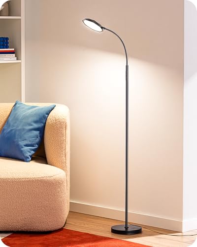 EDISHINE LED Floor Lamp 1300LM Super Bright Reading Floor Lamps Black | Dimmable, 4CCT, Remote & Touch Control, Adjustable Gooseneck, Dual Timer Design, for Bedroom, Living Room, Office - color: Black
