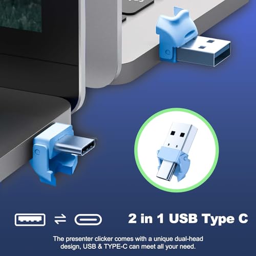 QUI Presentation Clicker with Volume Control, Wireless Presenter Remote | Plug & Play 2.4GHz USB Slide Advancer Compatible with Mac/Windows, Works with PowerPoint, Keynote, and Google Slides - color: Blue, size: L
