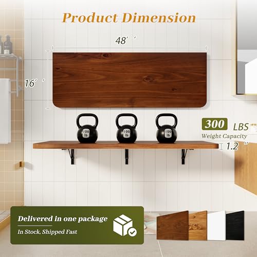Dogsky Floating Wall Desk 48" x 16" - 300 lbs Heavy Duty Solid Pine - color: Walnut, size: 48" x 16"