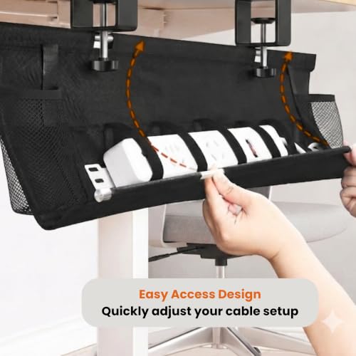 No Drill Under Desk Cable Management Tray 28" Steel Base : Anti-Sag