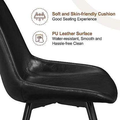 Yaheetech Dining Chairs Set of 2 Mid Century Modern Kitchen Chairs Black | Faux Leather Upholstered Dining Room Chairs with Metal Legs and Curved Backrest, Armless Side Chairs for Kitchen Living Room - color: Black, size: Set of 2