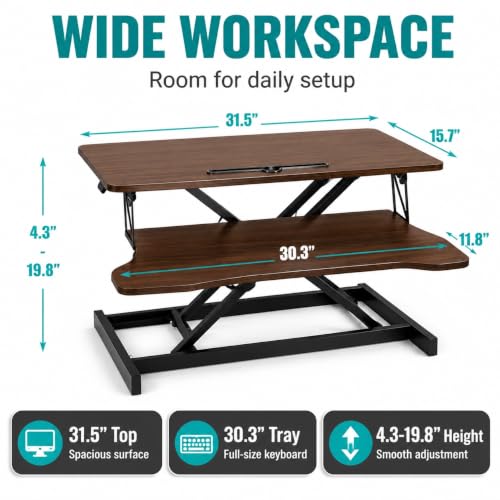32" Height Adjustable Sit Stand Desk Converter, Dual Monitor Laptop Riser, Black (Desk Converter (Walnut)) - color: Desk Converter (Walnut)