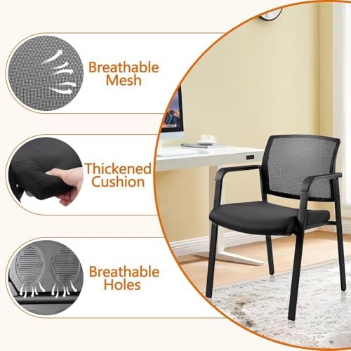 CLATINA Home Office Desk Chair No Wheels,Ergonomic Mesh Mid Back Stacking Arm Chair for Remote Learning,Small Office,Guest Chair,College Apartment (Black, 4 Pack)