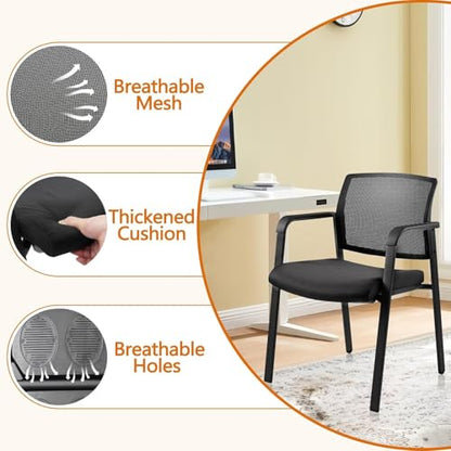 CLATINA Home Office Desk Chair No Wheels,Ergonomic Mesh Mid Back Stacking Arm Chair for Remote Learning,Small Office,Guest Chair,College Apartment (Black, 4 Pack)