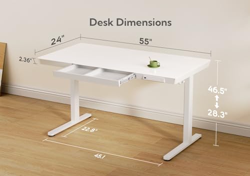Claiks Glass Standing Desk with Drawers & USB Ports 55x24 Inch, White - color: Super White Glass, size: 55 inch