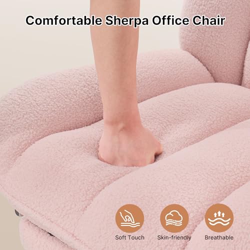 Criss Cross Office Chair with Foot Rest, Thick Cushioned Cross Legged Office Chair, Armless Wide Seat Reclining Desk Chair, Height Adjustable Criss Cross Chair for Home Office,Vanity, Pink - color: Pink