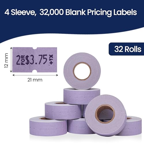 Perco 1 Line Lavender Labels - 32,000 Blank Price and Date Gun Labels for Perco Lite, X, Plus and Pro 1 Line Price and Date Guns - 32 Rolls, 4 Sleeves - Made in USA - color: Lavender, size: 4 Sleeves