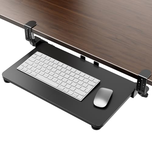 Small Keyboard Tray Under Desk, Pull Out Keyboard & Mouse Tray for Typing | Extra Sturdy Adjustable C Clamp Mount, 20(25.9 Including Clamps) x 11.8 Inch Slide Out Platform Computer Keyboard Drawer - color: Black, size: 20" x 11.8" (Small)