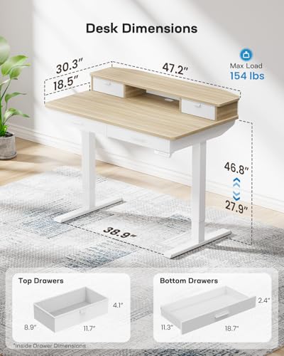 HUANUO 48 x 30 inch Electric Standing Desk with 4 Drawers, Natural - color: Natural, size: 48 x 30 inch