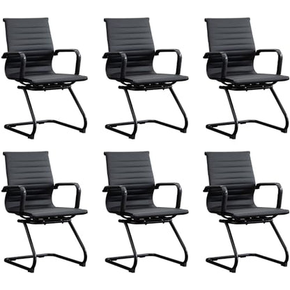 Office Guest Reception Chair Set of 6, Conference Room Chairs Waiting Room Chairs 6 Pack, Modern Leather Office Desk Chair No Wheels.（Matte Black） - color: Matte Black, size: 6 Pack