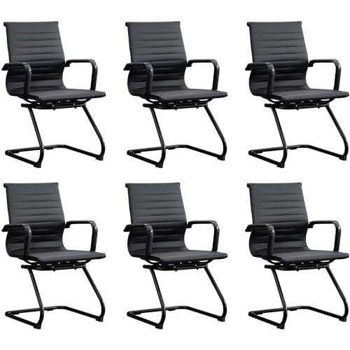 Office Guest Reception Chair Set of 6, Conference Room Chairs Waiting Room Chairs 6 Pack, Modern Leather Office Desk Chair No Wheels.（Matte Black） - color: Matte Black, size: 6 Pack