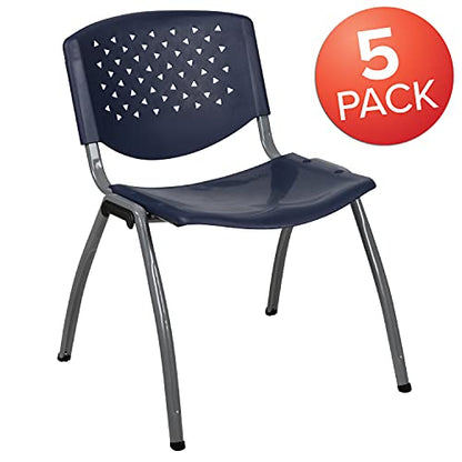 Hercules Series 5 Pack 880 lb. Capacity Navy Plastic Stack Chair with Titanium Gray Powder Coated Frame - color: Navy