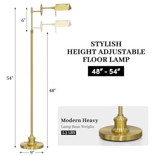 Bairth Light Gold Reading Floor Lamp, Dimmable Pharmacy Standing Lamp | 3 Color Temperature, Dimmable, 17W LED, Height Adjustable, 360°Swing Arm, for Living Room, Bedroom, Office, Craft & Sewing - color: Light Gold