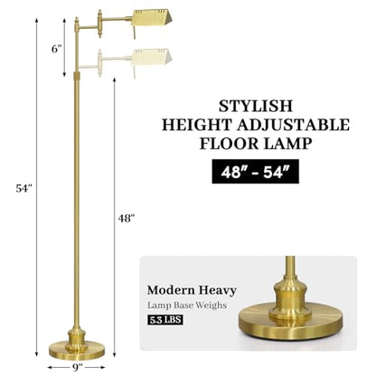 Bairth Light Gold Reading Floor Lamp, Dimmable Pharmacy Standing Lamp | 3 Color Temperature, Dimmable, 17W LED, Height Adjustable, 360°Swing Arm, for Living Room, Bedroom, Office, Craft & Sewing - color: Light Gold