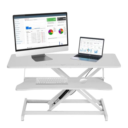 Standing Desk Converter 38 Inch, Height Adjustable Sit to Stand Workstation, Dual Monitor and Laptop Riser with Wide Keyboard Tray, Ergonomic Desk Topper for Home Office School, White - color: White
