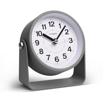 TIMESS Analog Alarm Clock with Snooze & Light, Silent Non-Ticking, Gray | On-demand light, quartz movement, battery operated, easy to set, gentle wake alarm, bedside clock for home, travel, or office - color: Gray