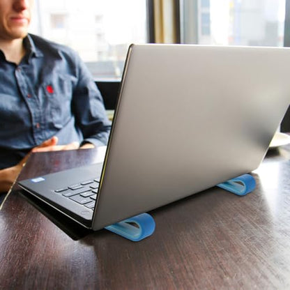 OSALADI 4pcs Laptop Cooling Stand Adjustable Height Notebook Riser for Desk Use, Blue and White Ventilated Holder for Enhanced Laptop Ventilation and Ergonomic Workspace