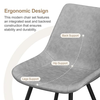Yaheetech Dining Chairs Set of 6 Mid Century Modern Kitchen Chairs Gray | Faux Leather Upholstered Dining Room Chairs with Metal Legs and Curved Backrest, Armless Side Chairs for Kitchen Living Room - color: Grey, size: Set of 6