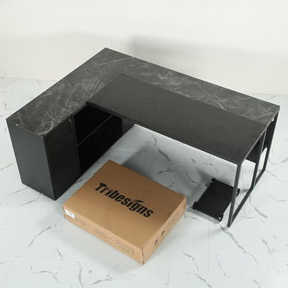 Tribesigns 71 inch Executive Desk, L Shaped Desk with Cabinet Storage, Executive Office Desk with Shelves, Business Furniture Set Workstation for Home Office, Black - color: Black