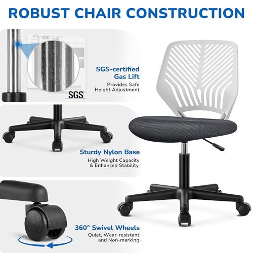 Topeakmart Armless Small Office Desk Chair, Adjustable Height Swivel, Dark Gray - color: Dark Grey