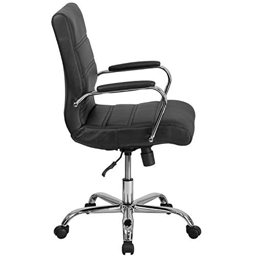 Flash Furniture Mid-Back Black LeatherSoft Executive Swivel Office Chair with Chrome Base and Arms - color: Black Leathersoft/Chrome Frame