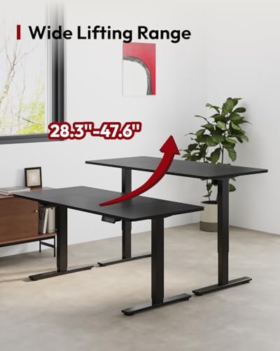 SANODESK Dual Motor 63''x 28'' Large Height Adjustable Standing Desk - color: Black Frame+ Black Top, size: 63x28
