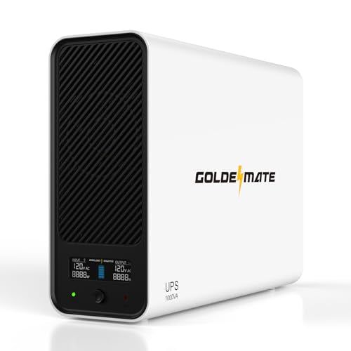 GOLDENMATE 1000VA/600W Lithium UPS Battery Backup & Surge Protector, White - color: White