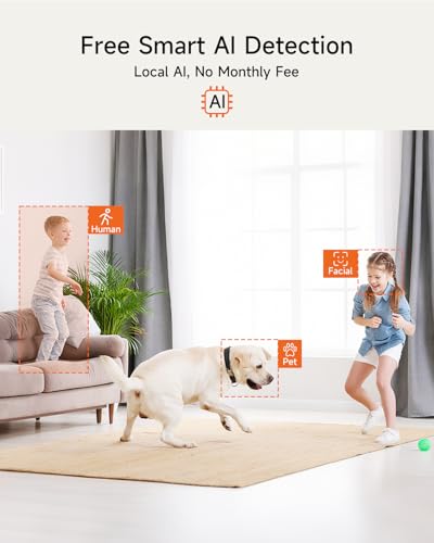 5MP Camera for Home Security, Free 64GB SD Card, Non-Subscription AI Human/Pet/Facial Detection, 3K Dog Cat Pet Camera with Phone APP, 360 Coverage, 2-Way Talk, IR Night Vision, 2.4G 5G Dual Band WiFi - style: 3K Camera with 64GB Card