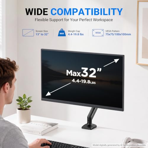 GRIFEMA Gas Spring Monitor Mount for 13-32", Single Monitor Arm | Full Motion 360 Rotate Swivel Tilt, Up to 19.8 Lbs, VESA 75/100mm, Easy Install, Monitor Stand for Home Office Gaming - size: Single Arm