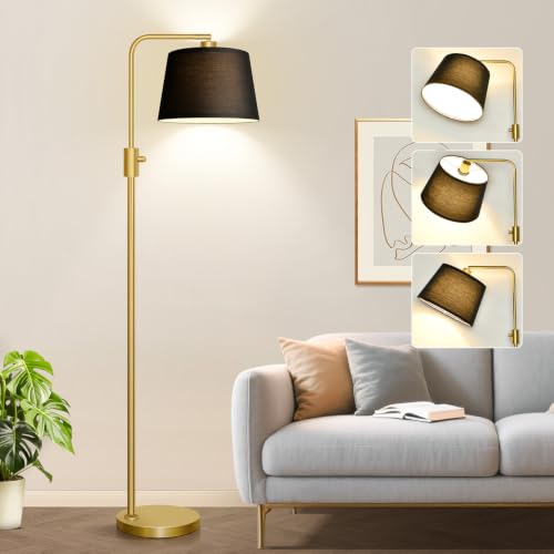 Nintiue Dimmable Gold Floor Lamp, 1000 LM LED Edison Bulb Included, Arc Floor Lamps for Living Room with Black Shade, Modern Standing Lamp Tall Lamps for Living Room Bedroom - color: Gold-Black Shade