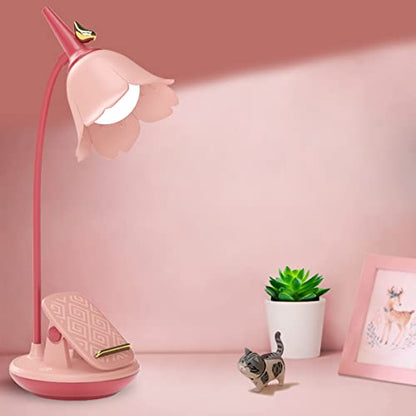 Pink Desk Lamp with Clamp, Rechargeable LED Small Lamp, Adjustable Gooseneck, Dimmable Cute for Kids Girls Bedroom Dorm Office