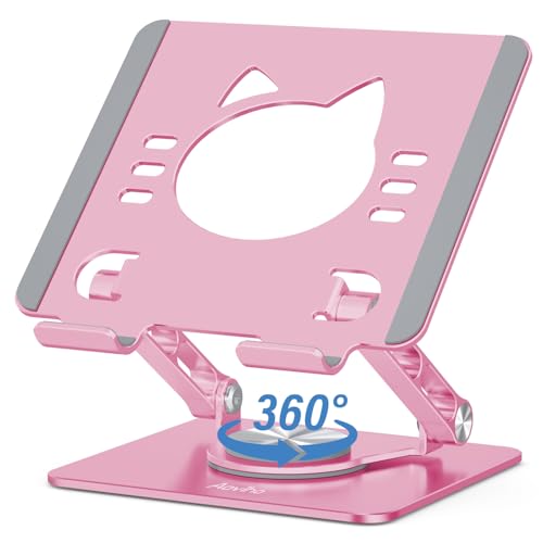 Aoviho Rotating Tablet Stand for Desk - [Adjustable] Drawing Stand for iPad, Portable Aluminum Desktop Holder, Compatible with 4.7–12.9 inch Devices (Pink) - color: Pink