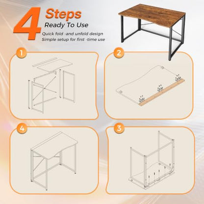 Huuger Folding Desk for Small Spaces, 31.5 Inch Foldable Computer Table - color: Rustic Brown, size: 18.9"D X 31.5"W