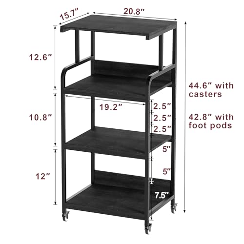 4 Tier Printer Stand with Wheels, Extra Large Tall Printer Table for Home Office, Printer and Shredder Stand with Storage Shelf (Black) - color: Black