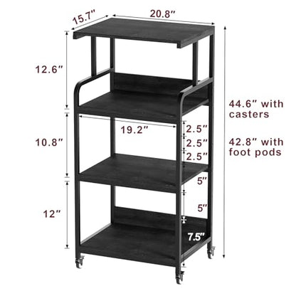 4 Tier Printer Stand with Wheels, Extra Large Tall Printer Table for Home Office, Printer and Shredder Stand with Storage Shelf (Black) - color: Black