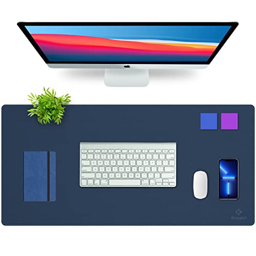 K KNODEL Large Sewing Leather Desk Mat, Desk Pad (Dark Blue, 35.4" x 17") - color: Dark Blue/Yellow, size: 35.4" x 17"