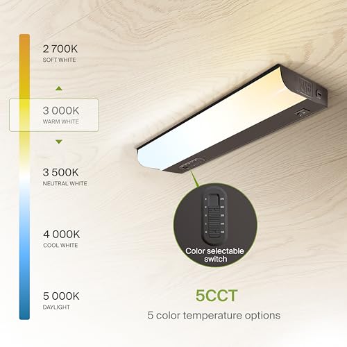 ASD LED Under Cabinet Lighting Hardwired, 12 Inch 5W 2700K-5000K Selectable, 442LM, CRI90+, Direct Wire Linkable Under Counter Lights for Kitchen, Dimmable Under Cabinet Lights, Bronze, UL Certified - color: 12 Inch Bronze, size: 1 Pack