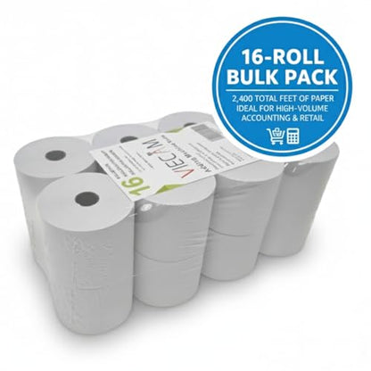 2 1/4" x 150' White Adding Machine Paper Rolls – One Ply Register/Calculator/10-Key Paper for Printing Calculators and Registers – 16 Rolls