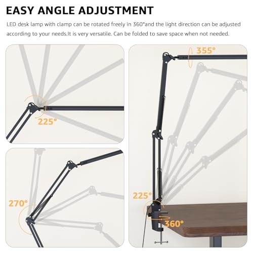 Upgrade Swing Arm LED Desk Lamp with Clamp, 80 LED Beads, 5 Color Modes & 11 Brightness Levels, 360° Adjustable Arm, Eye-Caring Light CRI95, Timer & Memory Function, for Office, Study, Crafting - color: Clip-Black