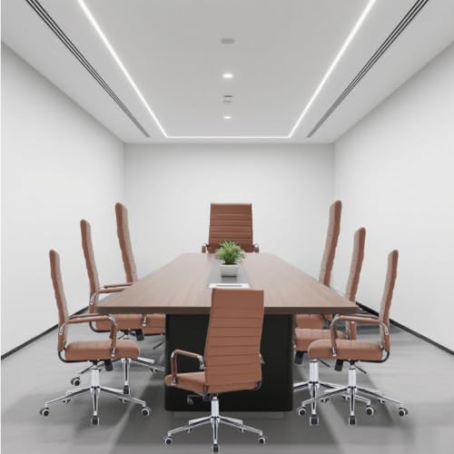 Brown Leather Ribbed Office High-Back Desk Conference Chairs with Wheels | Ergonomic High-Back Executive Chairs with Wheels Adjustable Swivel Computer Task Desk Chair with Arms and Thick Padded Seat - color: Brown, size: High Back